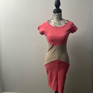 Arden B. Bodycon Dress Coral and Tan